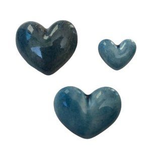 Vintage Blue Puffy Glaze Clay Heart Brooch